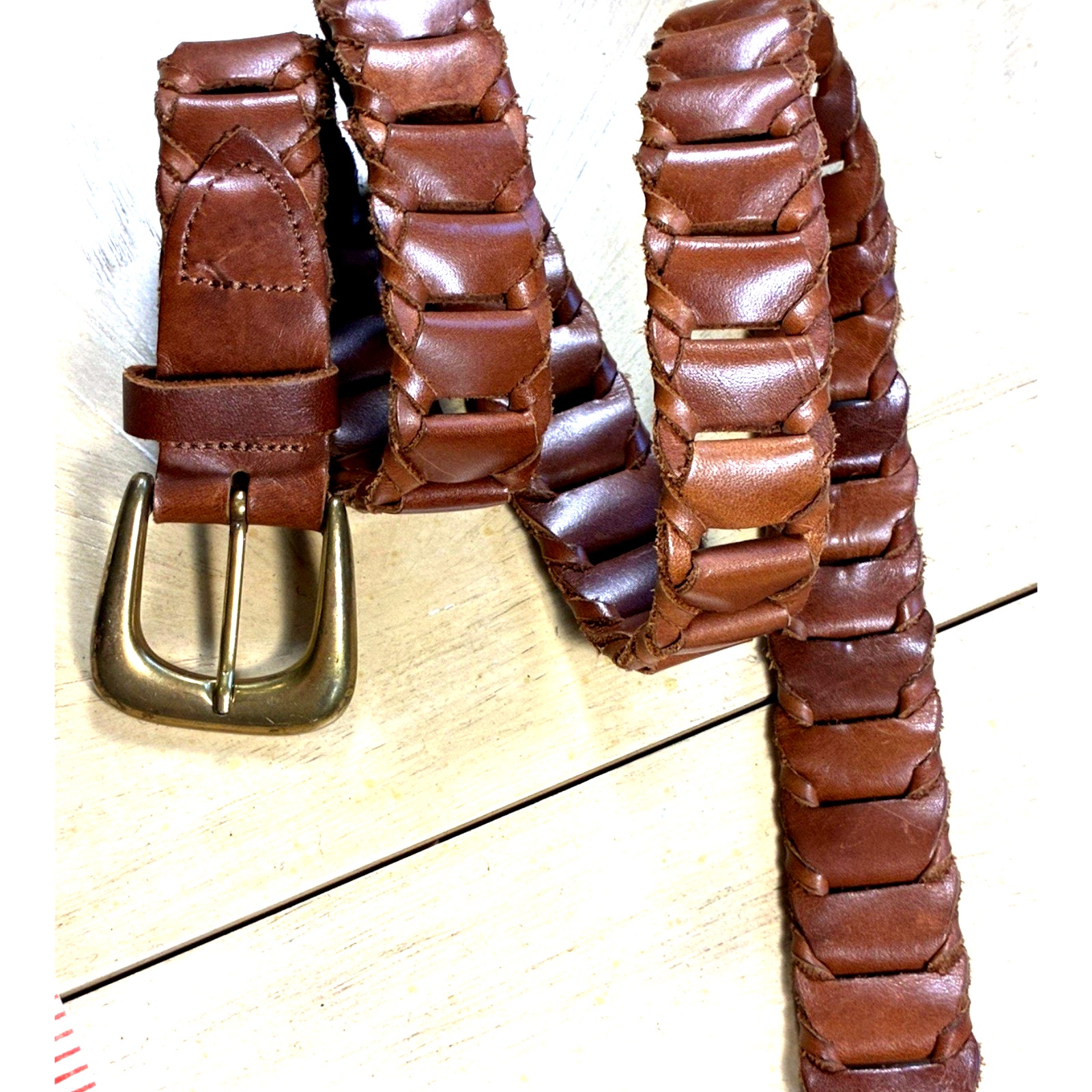 Argentina Belt Genuine Leather Link Braided Brown Brass Buckle Men’s S/M (26-33)